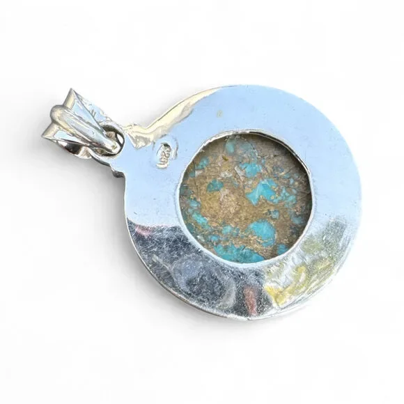 Kingman Blue Copper Turquoise Solid 925 Sterling Silver Pendant - Picture 4 of 4